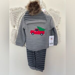 Baby Starters 3 piece Gray Outfit with Red Truck and Green Christmas Tree